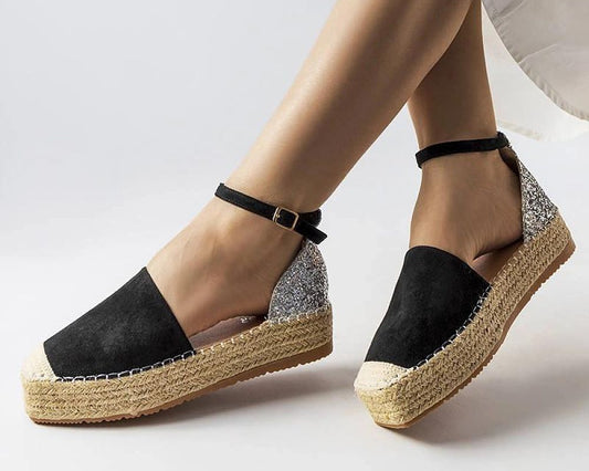 Czarne espadryle z brokatową wstawką Myasia - Solea