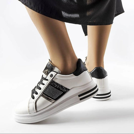Biało-czarne sneakersy z cyrkoniami Xarles - Solea