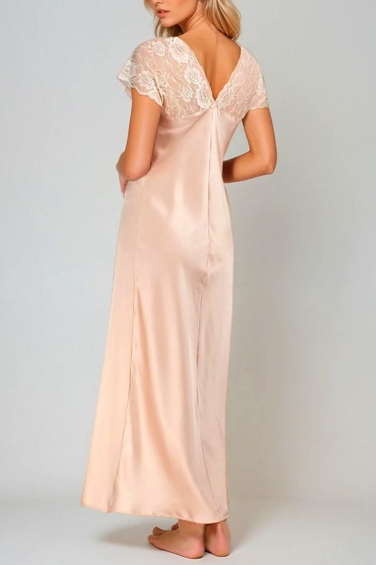 Koszulka nocna Halka Model Mactan satyna Nude - Kalimo