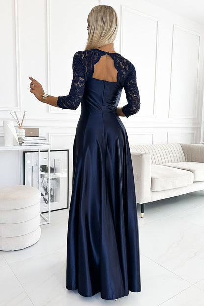  Sukienka Model Amber 309-7 Navy Satyna - Numoco 