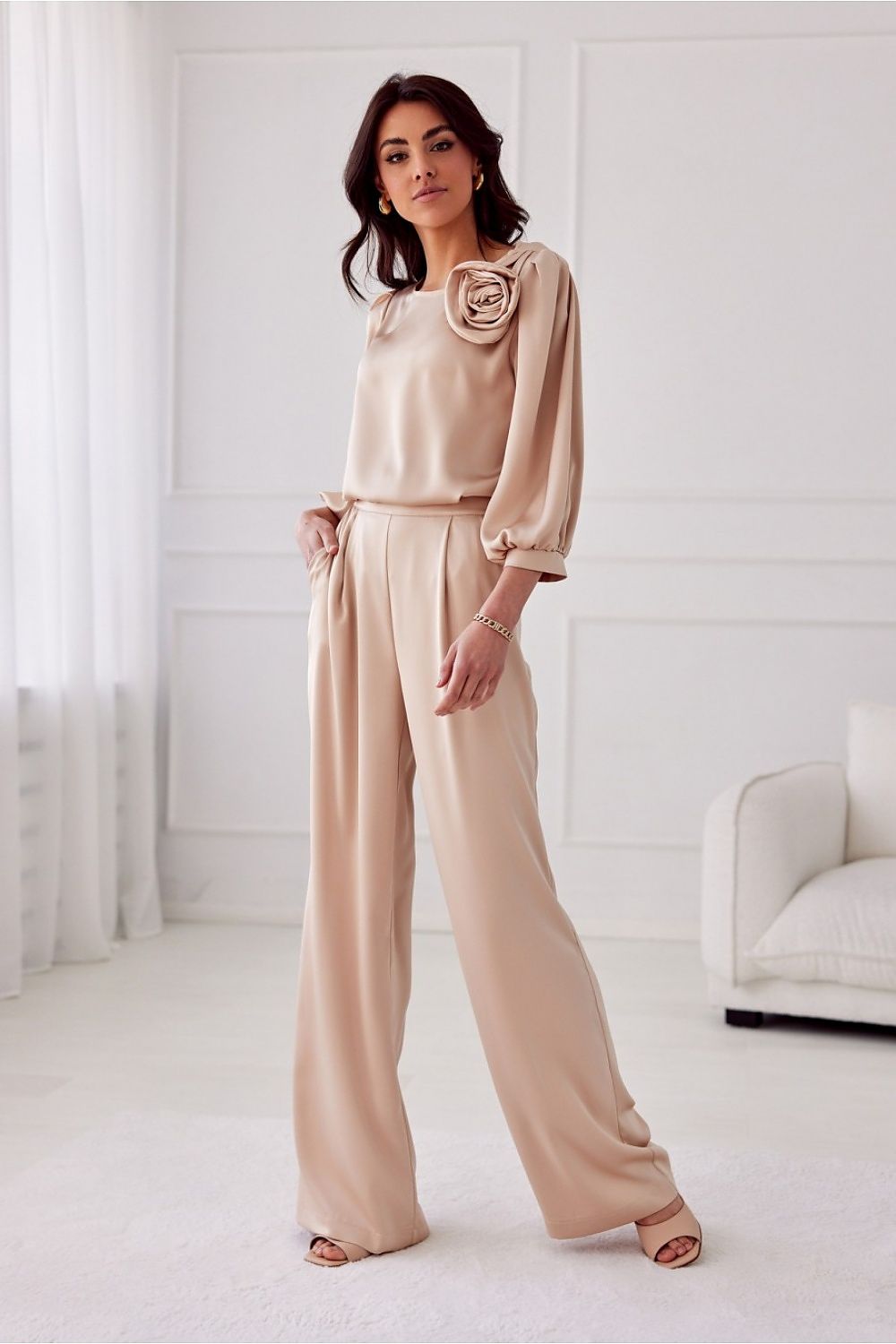   Spodnie Damskie Model Elsa BEZ SPD0034 Beige - Roco Fashion 