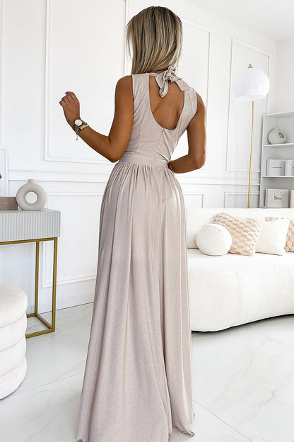  Sukienka Model Justine 362-8 Beige Brokat - Numoco 