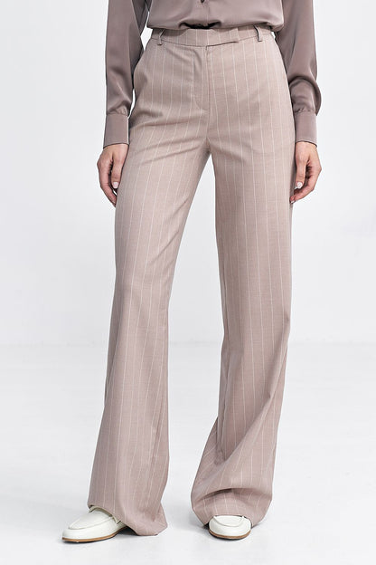   Spodnie bootcu, z krytym guzikiem, prążek SD103 Beige - Nife 
