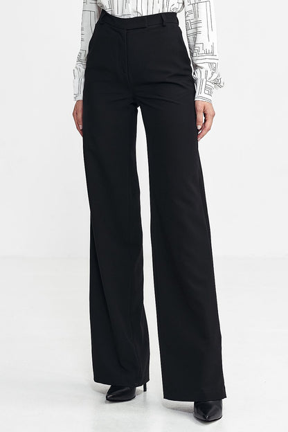   Spodnie bootcut, z krytym guzikiem SD101 Black - Nife 