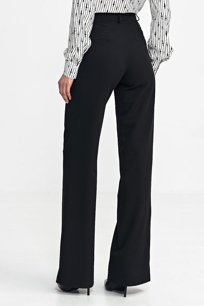   Spodnie bootcut, z krytym guzikiem SD101 Black - Nife 