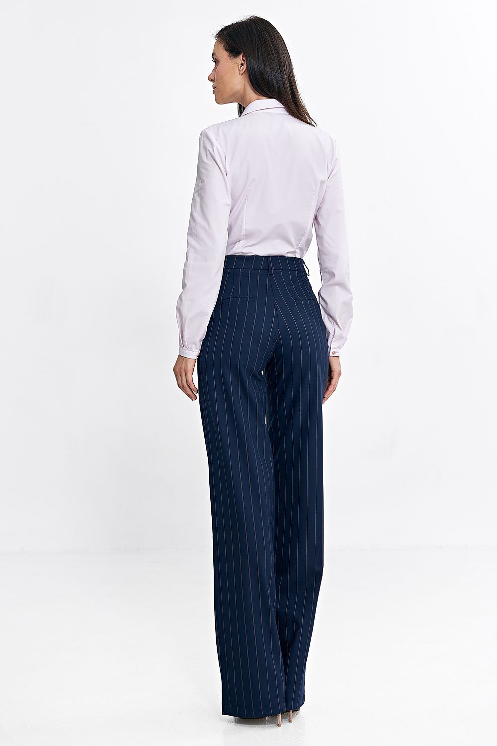   Spodnie bootcut z krytym guzikiem prążek SD103 Navy - Nife 