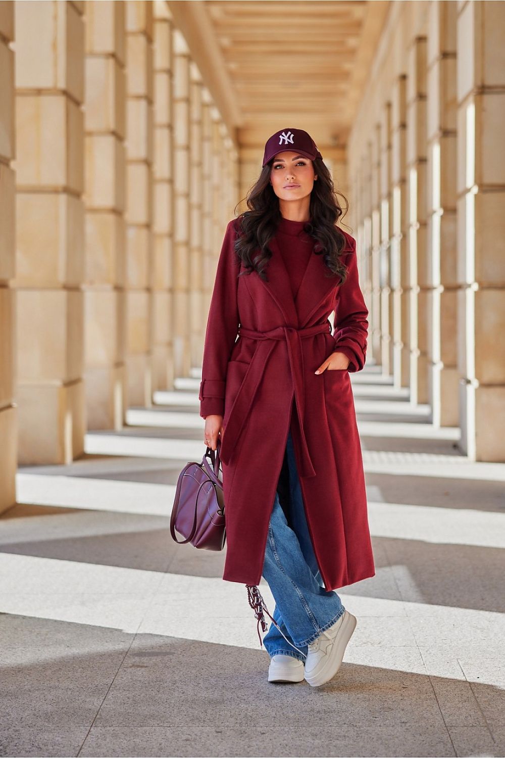   Płaszcz Damski Model Sovan BOR PLA0035 Bordo - Roco Fashion 