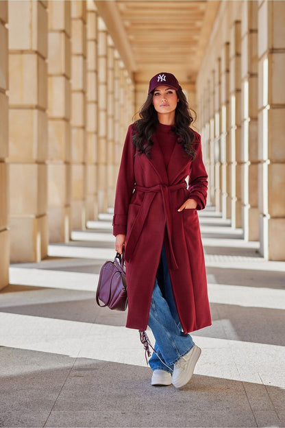   Płaszcz Damski Model Sovan BOR PLA0035 Bordo - Roco Fashion 