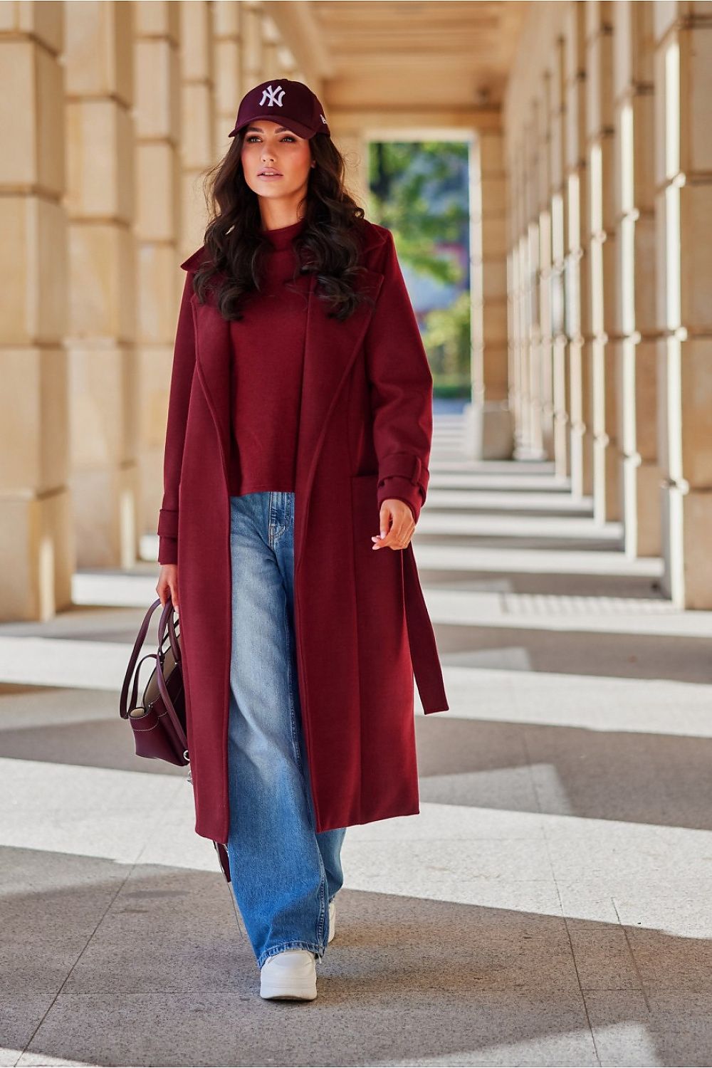   Płaszcz Damski Model Sovan BOR PLA0035 Bordo - Roco Fashion 