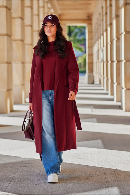   Płaszcz Damski Model Sovan BOR PLA0035 Bordo - Roco Fashion 