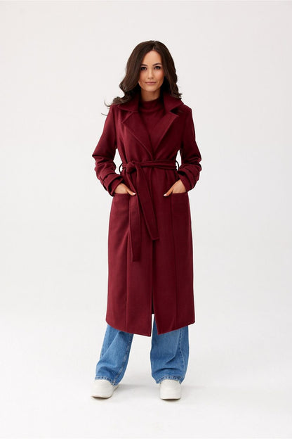   Płaszcz Damski Model Sovan BOR PLA0035 Bordo - Roco Fashion 