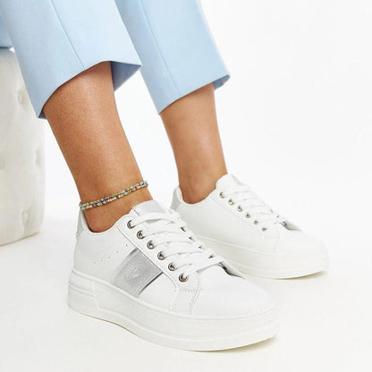   Biało-srebrne sneakersy na grubszej podeszwie Finestra - Solea 
