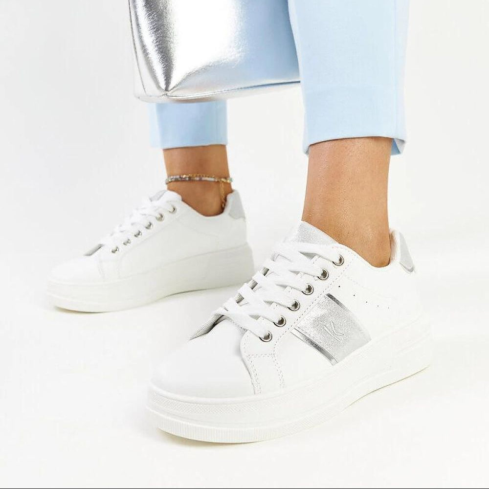   Biało-srebrne sneakersy na grubszej podeszwie Finestra - Solea 