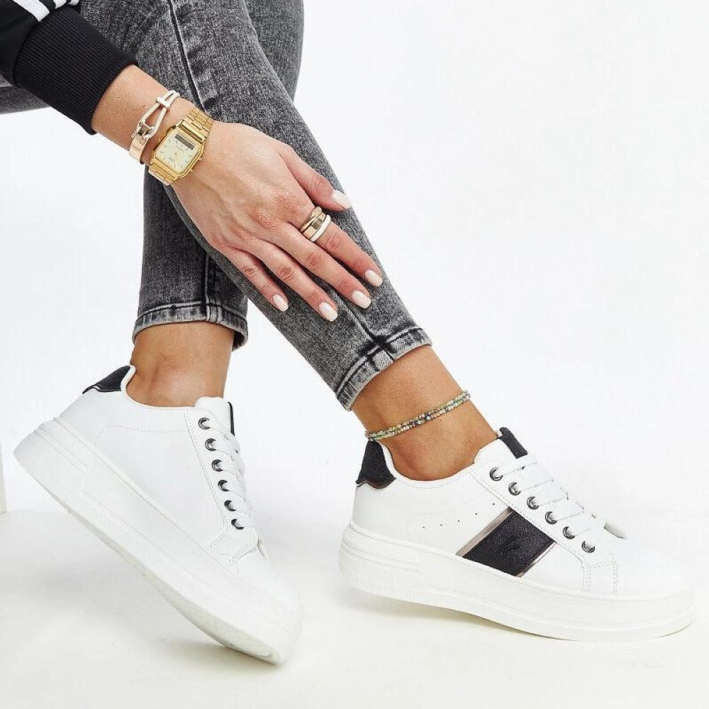   Biało-czarne sneakersy na grubszej podeszwie Finestra - Solea 