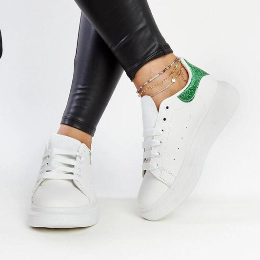   Biało-zielone sneakersy eko-skórzane Fatimah - Solea 