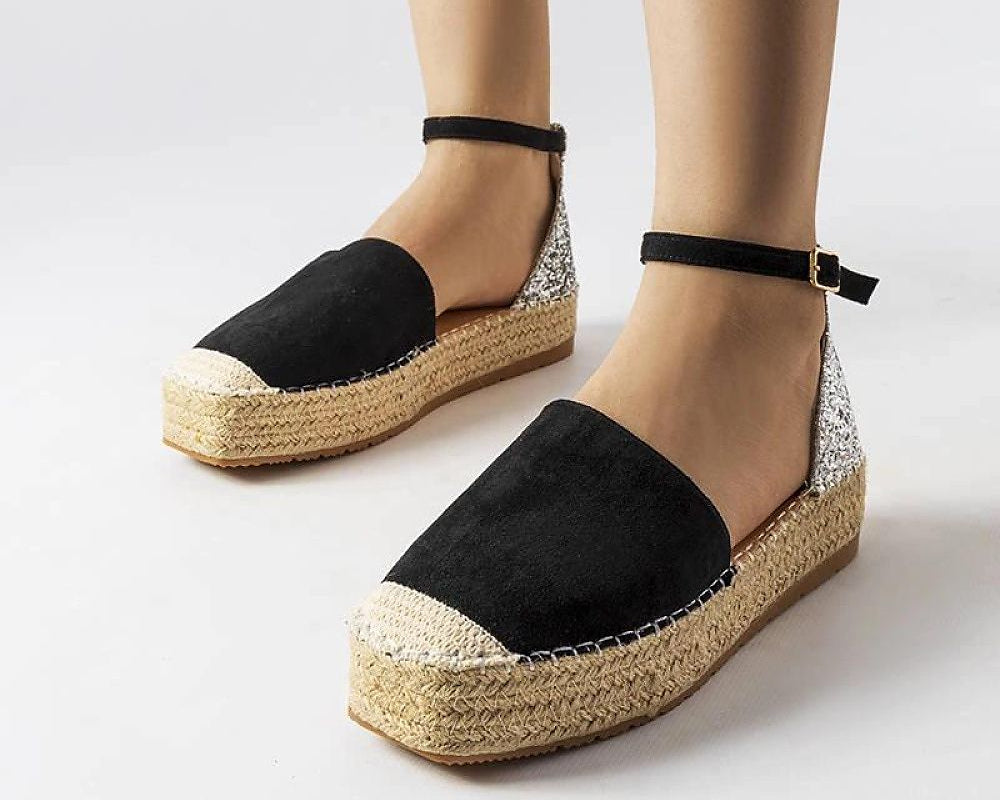   Czarne espadryle z brokatową wstawką Myasia - Solea 