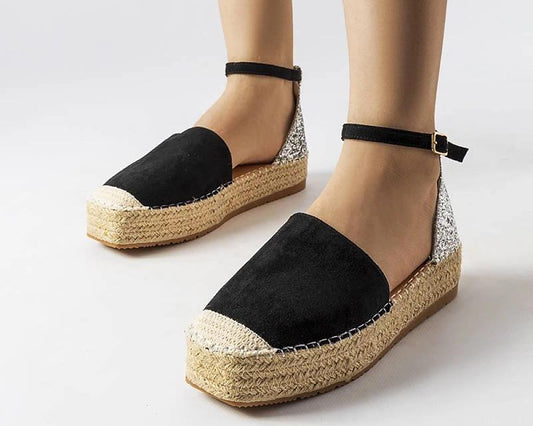   Czarne espadryle z brokatową wstawką Myasia - Solea 