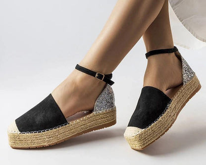   Czarne espadryle z brokatową wstawką Myasia - Solea 