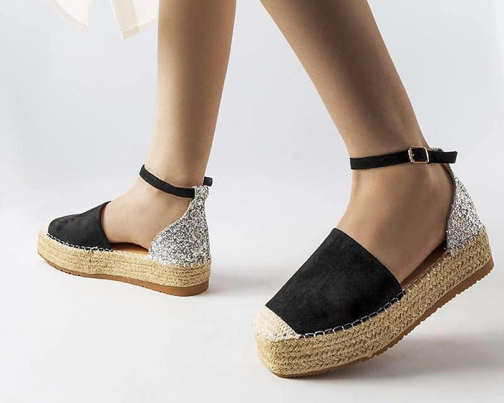   Czarne espadryle z brokatową wstawką Myasia - Solea 
