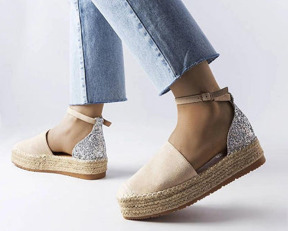   Beżowe espadryle z brokatową wstawką Myasia - Solea 