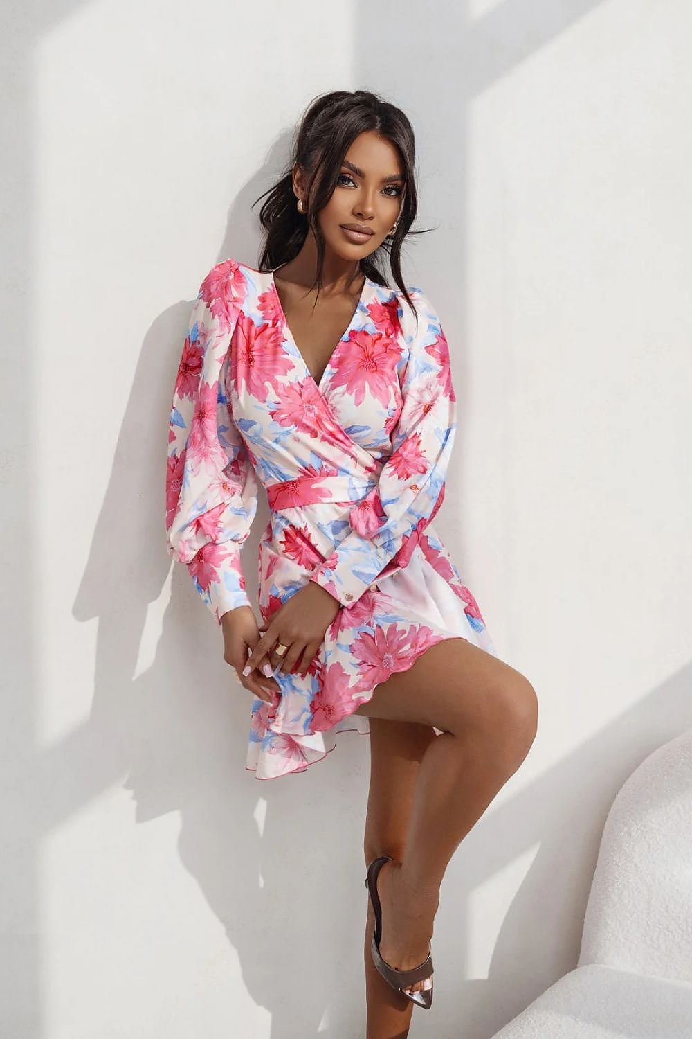  Sukienka Model Anna krótka 219850661 Pink/Blue Flowers - LaBalancia 