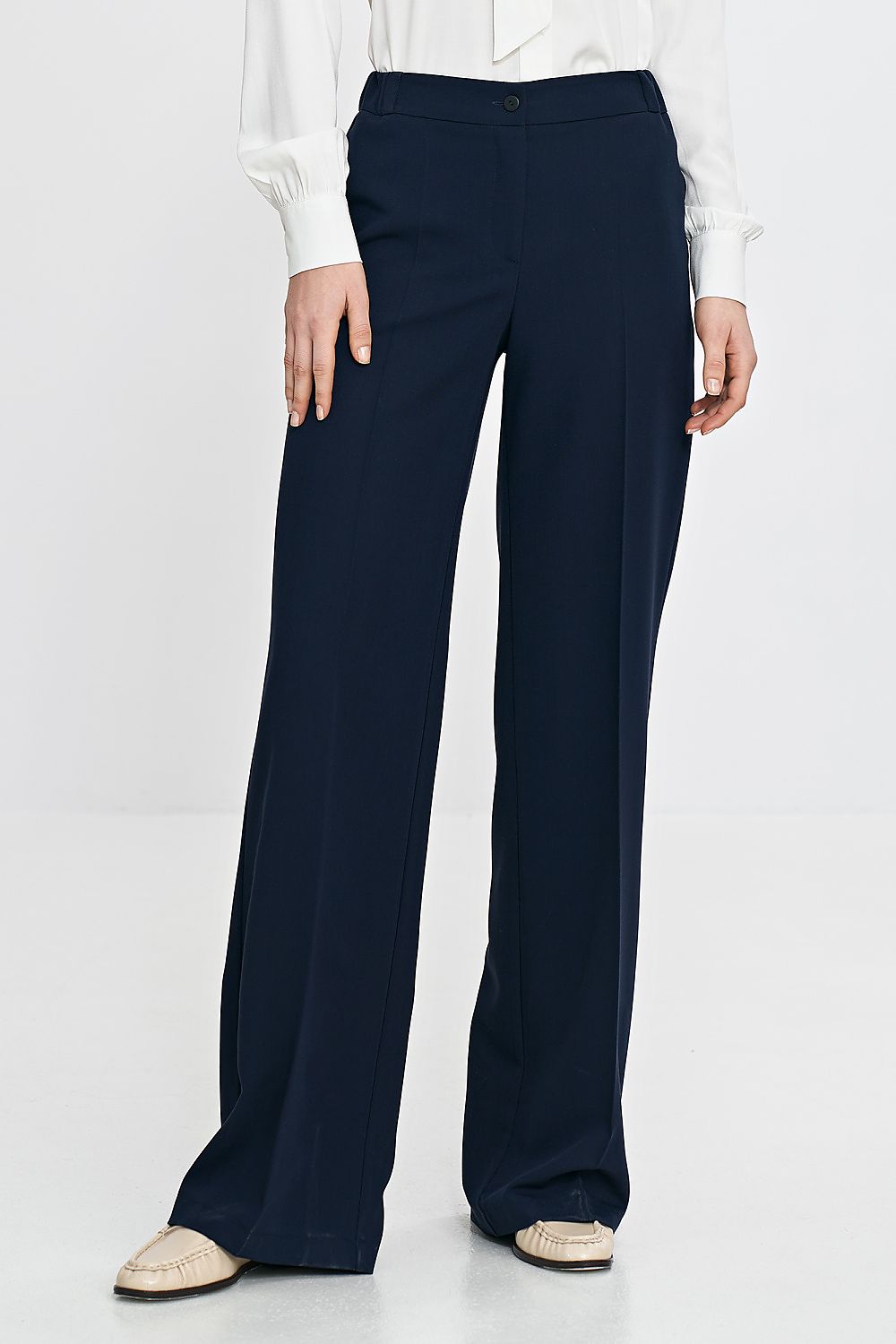   Spodnie wide leg z gumą w pasie SD113 Navy - Nife 