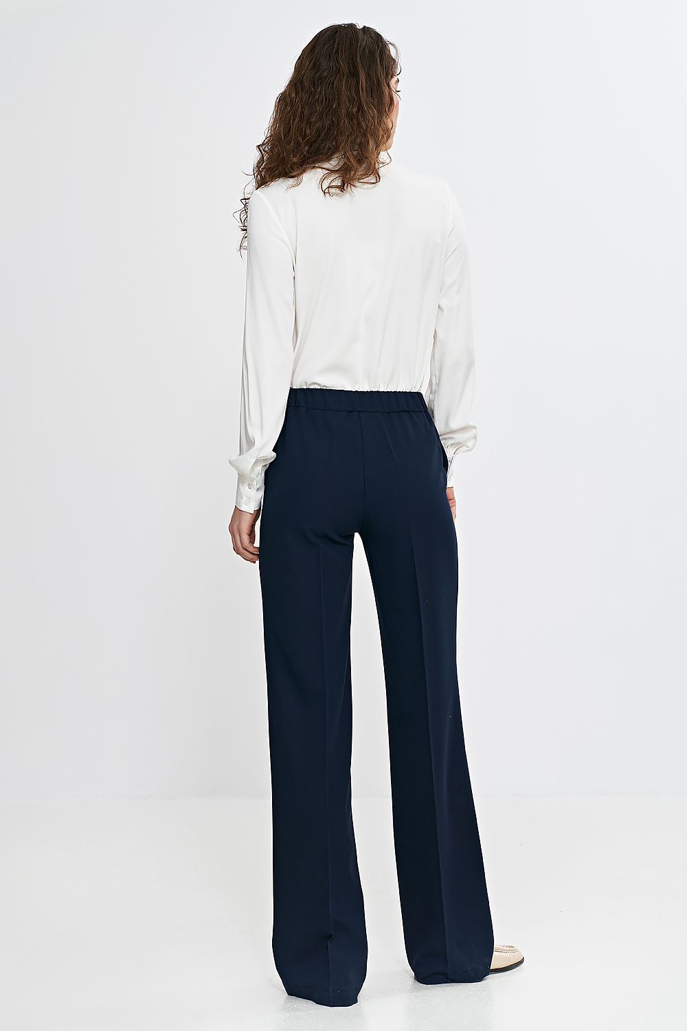   Spodnie wide leg z gumą w pasie SD113 Navy - Nife 