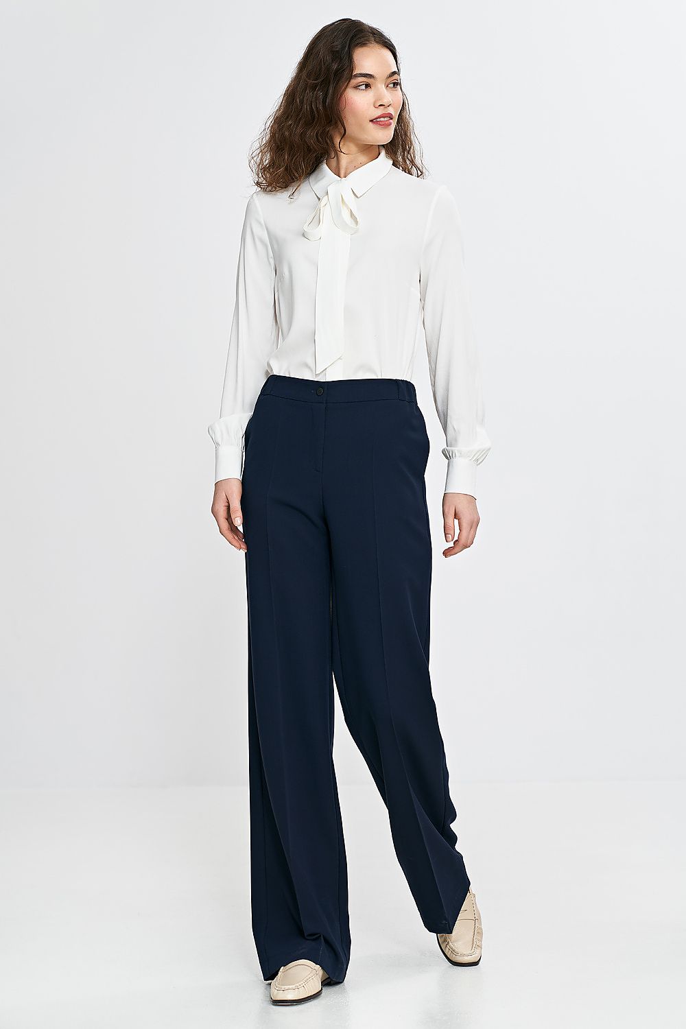   Spodnie wide leg z gumą w pasie SD113 Navy - Nife 