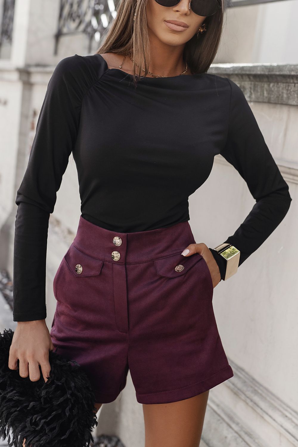   Szorty Damskie Model Cally 358142415 Bordo - LaBalancia 