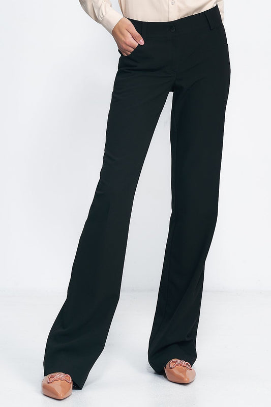  Spodnie Czarne spodnie typu bootcut SD100 Black - Nife 