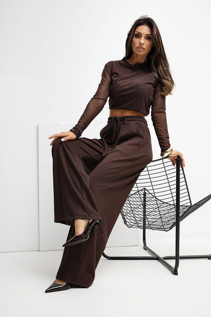  Spodnie Dresowe Model RV-DR-A1061.80 Dark Brown - Rue Paris 