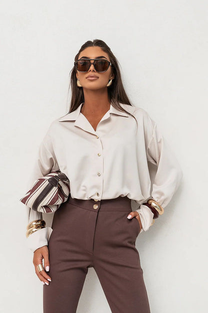  Koszula Damskie Model Maddie Satyna 490073540 Beige - LaBalancia 