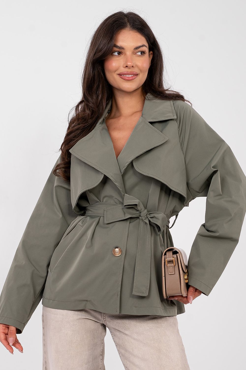   Płaszcz Damski Model IT-PL-FL10069.65 Khaki - Rue Paris 