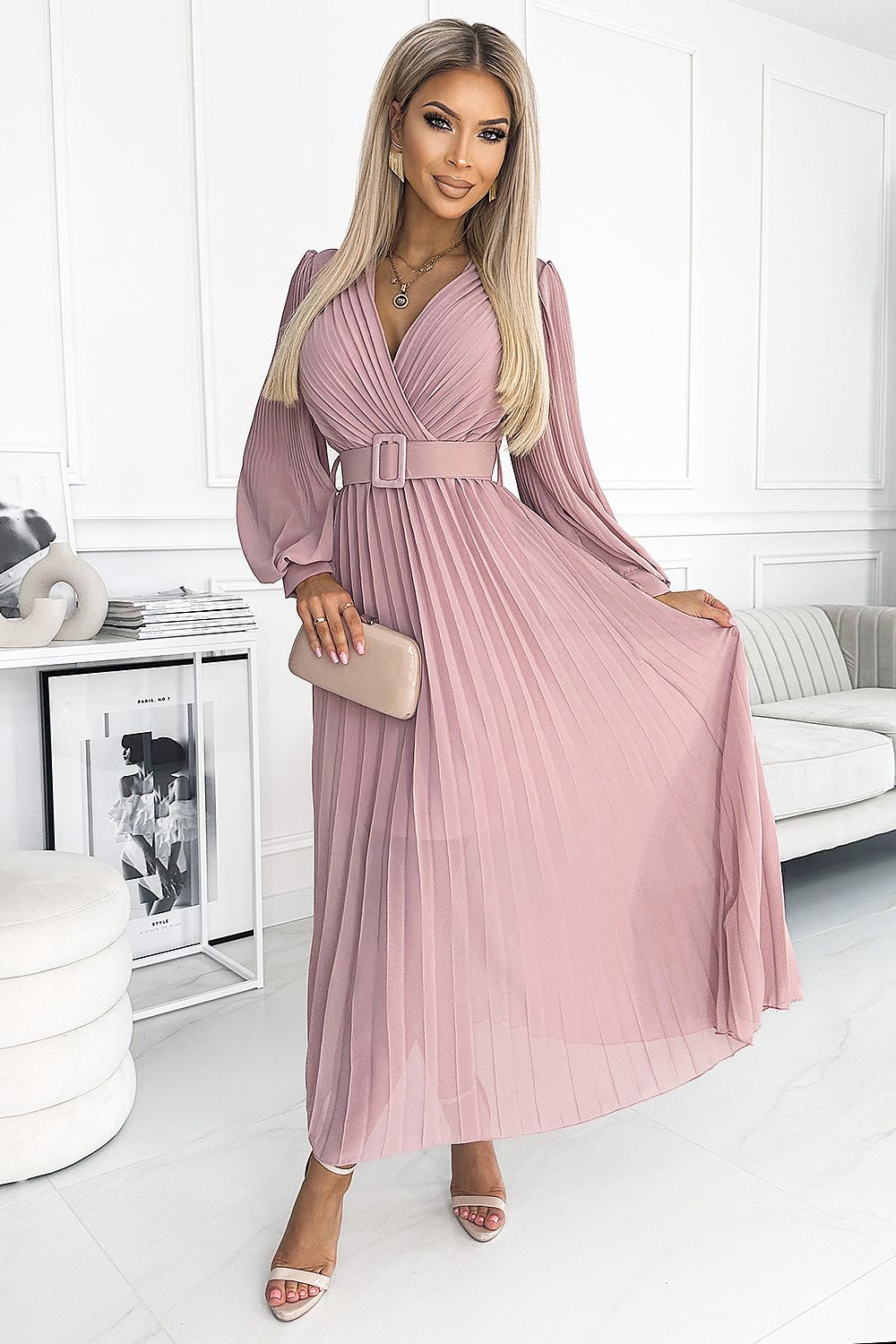   Sukienka Model 414-2 Klara Powder Pink - Numoco 