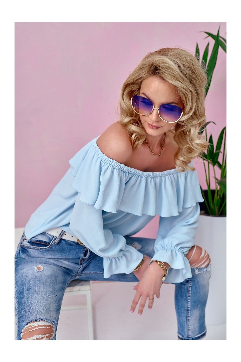   Bluzka Model BLE BLU0116 Błękit - Roco Fashion 