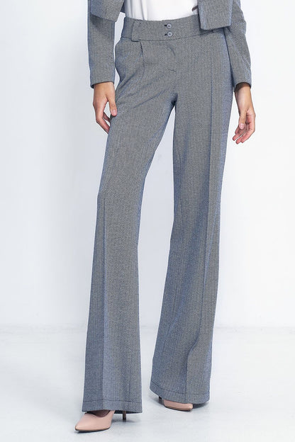   Spodnie wide leg w granatową jodełkę SD82 Navy - Nife 
