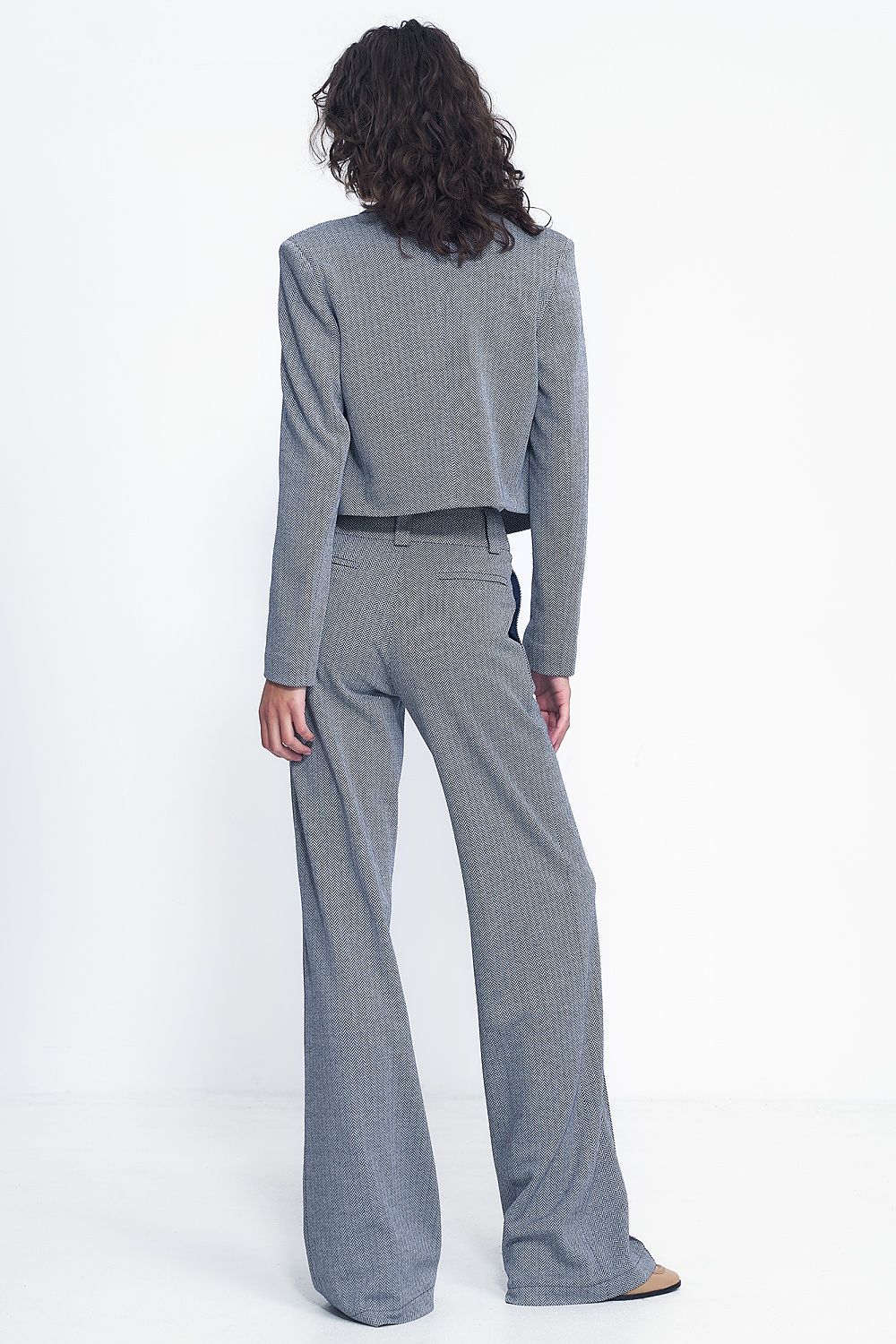   Spodnie wide leg w granatową jodełkę SD82 Navy - Nife 
