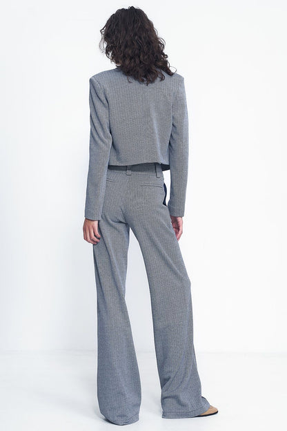   Spodnie wide leg w granatową jodełkę SD82 Navy - Nife 