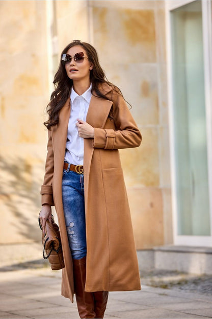   Płaszcz Damski Model Sovan CAM PLA0035 Camel - Roco Fashion 