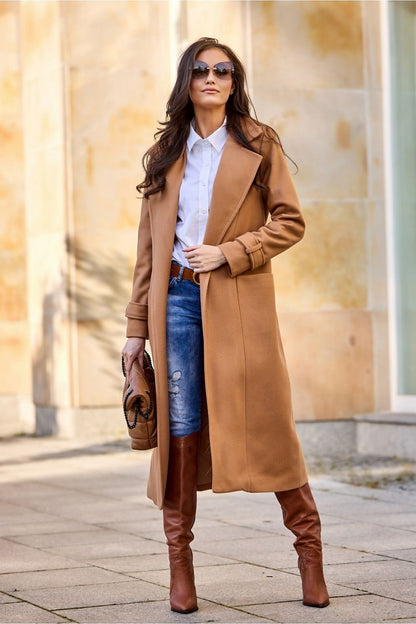   Płaszcz Damski Model Sovan CAM PLA0035 Camel - Roco Fashion 