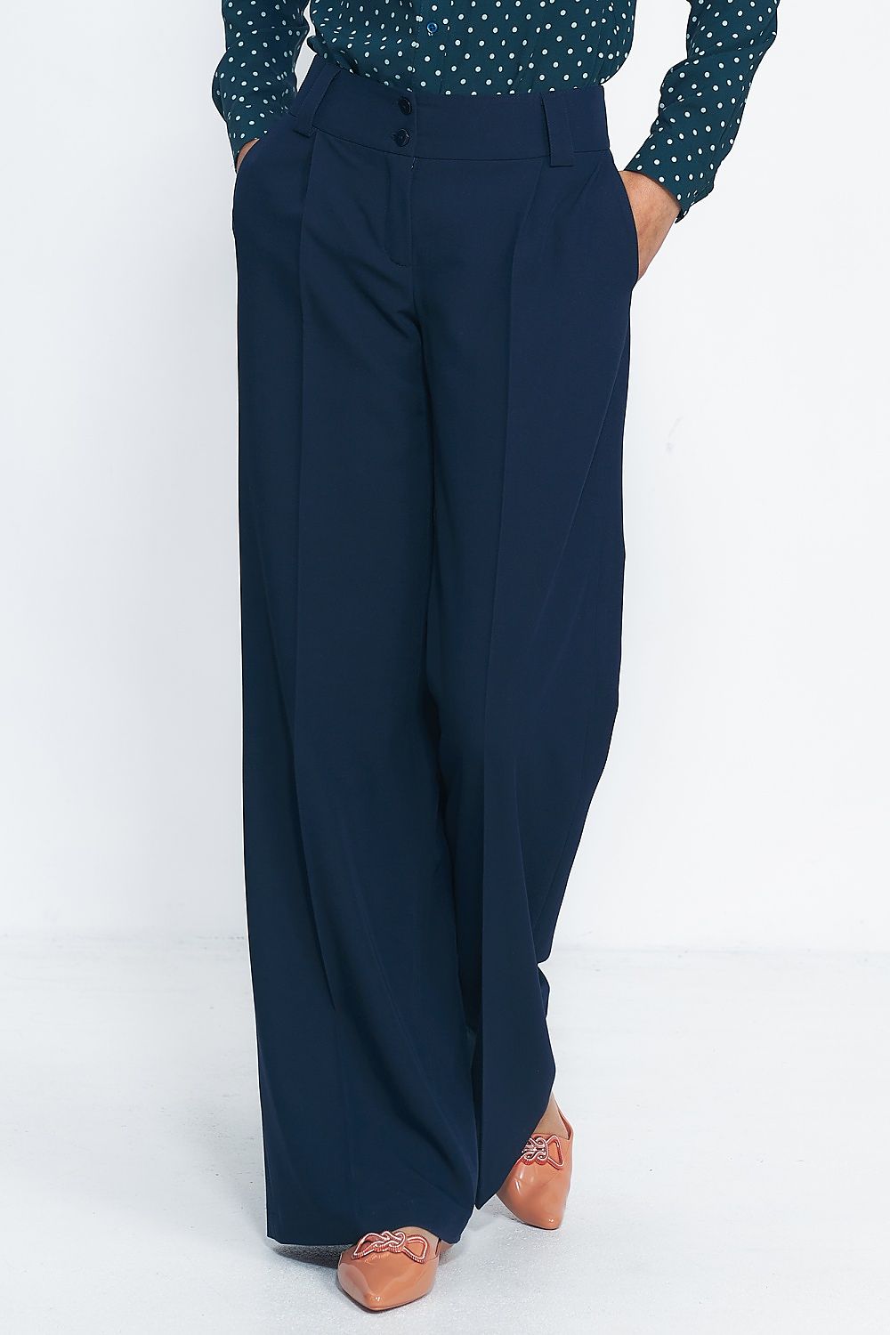   Granatowe spodnie typu wide leg SD81 Navy - Nife 