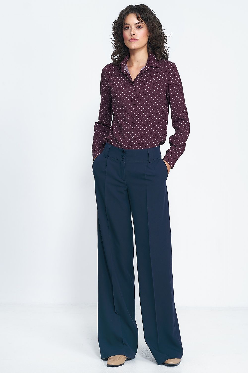   Granatowe spodnie typu wide leg SD81 Navy - Nife 