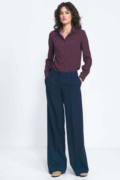   Granatowe spodnie typu wide leg SD81 Navy - Nife 